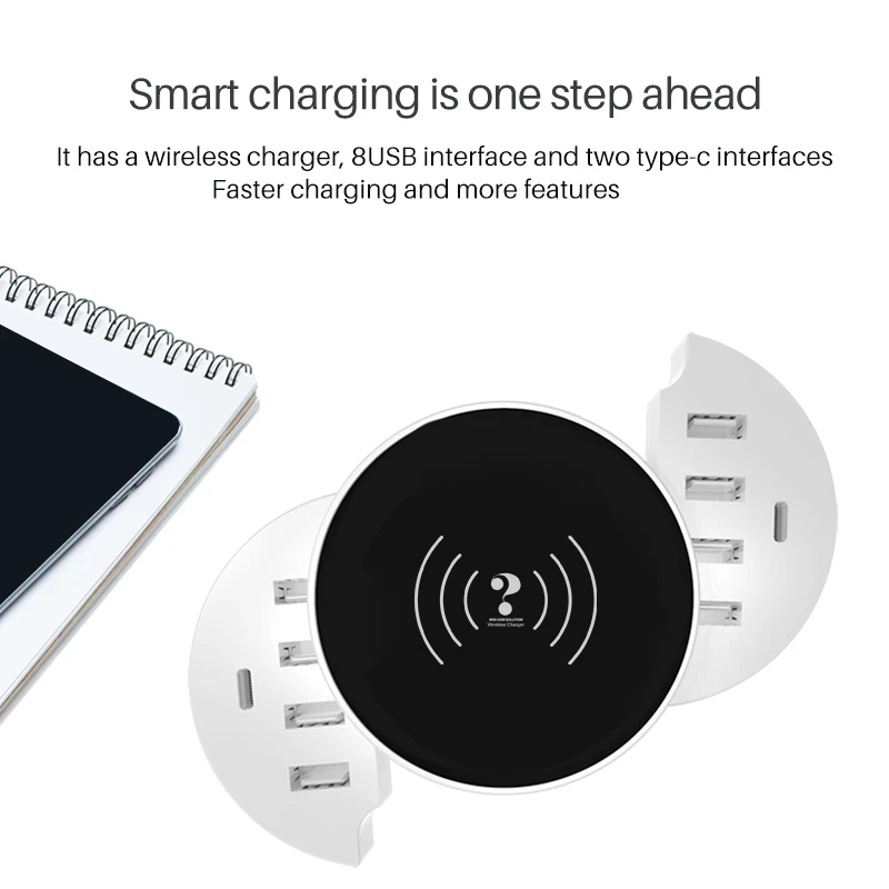 Hognmeng круглый складной дизайн USB зарядное устройство 8 + 2 Type-C для Iphone 12 Xiaomi