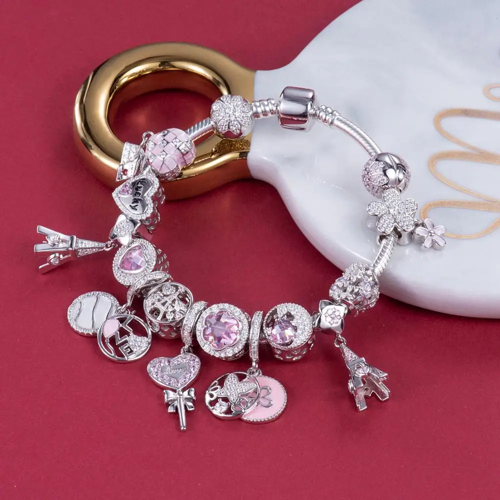 Видео! Розовый цветок бабочки танцевальные 925 пробы Серебряные Подвески подходят