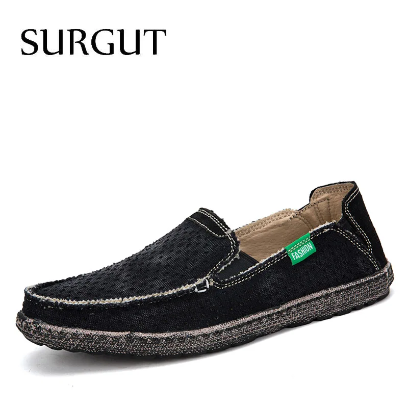 04 Black SURGUT/Новинка; модная мужская обувь для вождения на все сезоны; лоферы; эспадрильи; дышащая мужская повседневная парусиновая обувь на плоской подошве; размеры 39-47 - Color: 04 Black