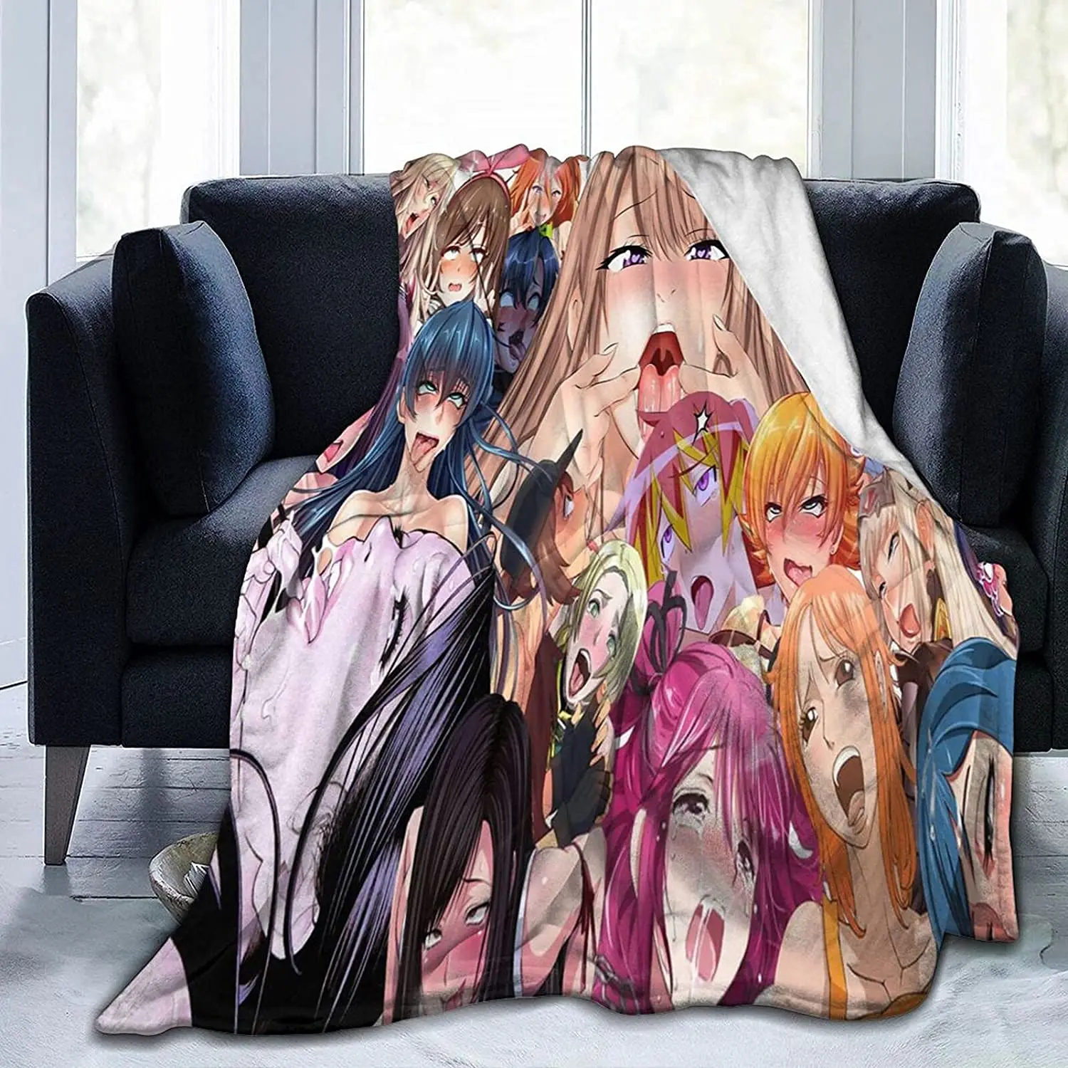 

Anime Face Ahegao Flannel Fleece Throw Blankets for Bed Sofa Living Room Soft Blanket Warm Cozy Fluffy Throw Plush Blanket