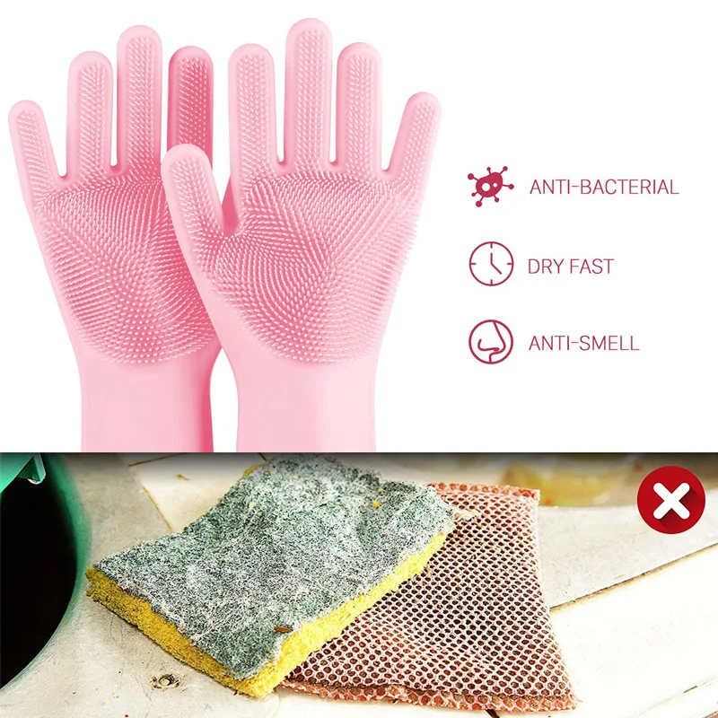 Волшебные силиконовые перчатки для мытья посуды с чистящей щеткой бытовой кухни