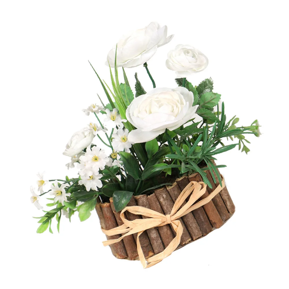

1PC Vertical Wooden Stick Oval Tea Rose Decor Emulated Tea Rose Bonsai Adornment
