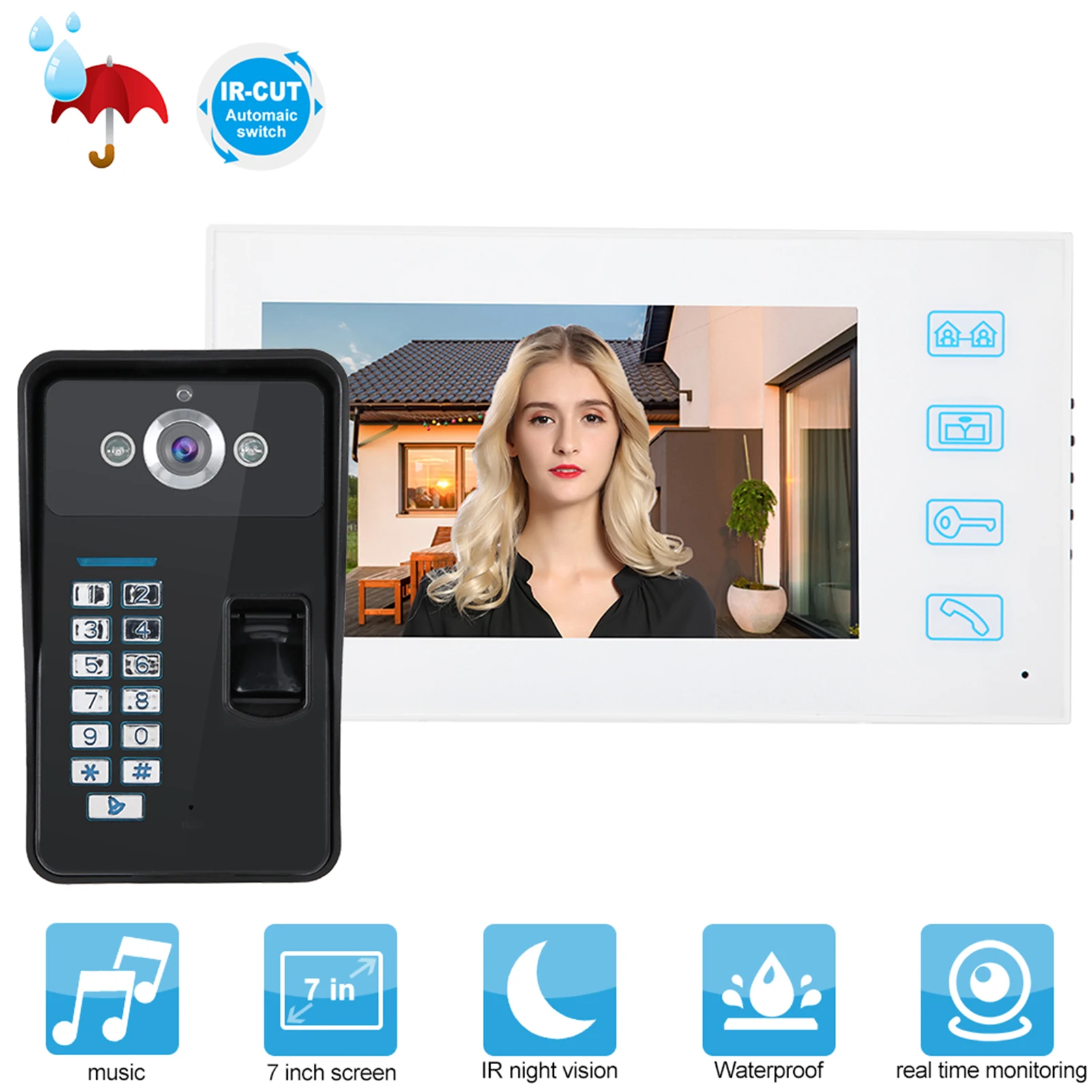 Проводной сенсорный пароль отпечатков пальцев RFID карта видео домофон система