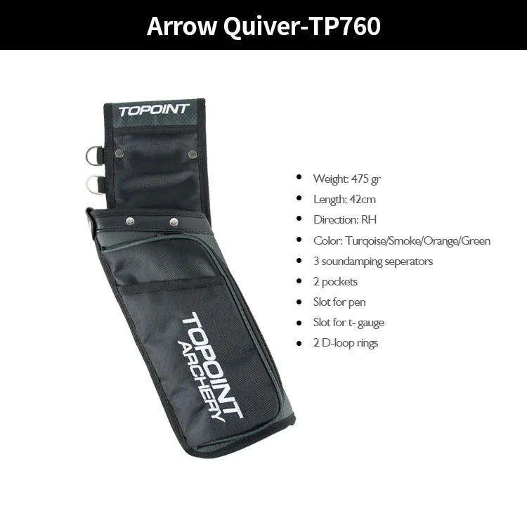 

Arrow Quiver Topoint TP760 Field Reverse Hold Arrow Length 42cm Suit Recurve/Compound Bow for Archery Hunting Shooting