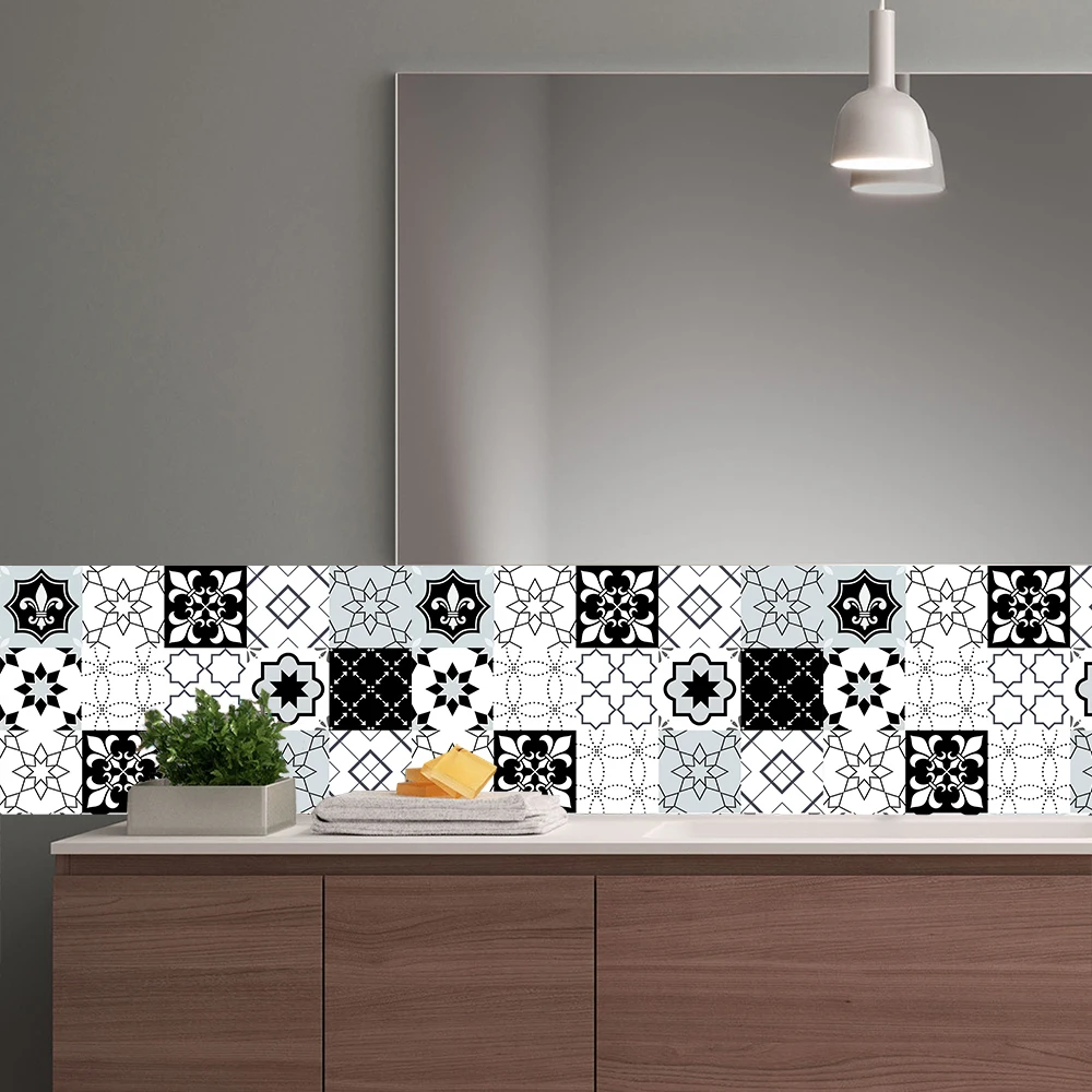 10pcs gray retro pattern tiles sticker matte surface hard wearing wall decals kitchen bathroom tile floor renovation diy sticker free global shipping