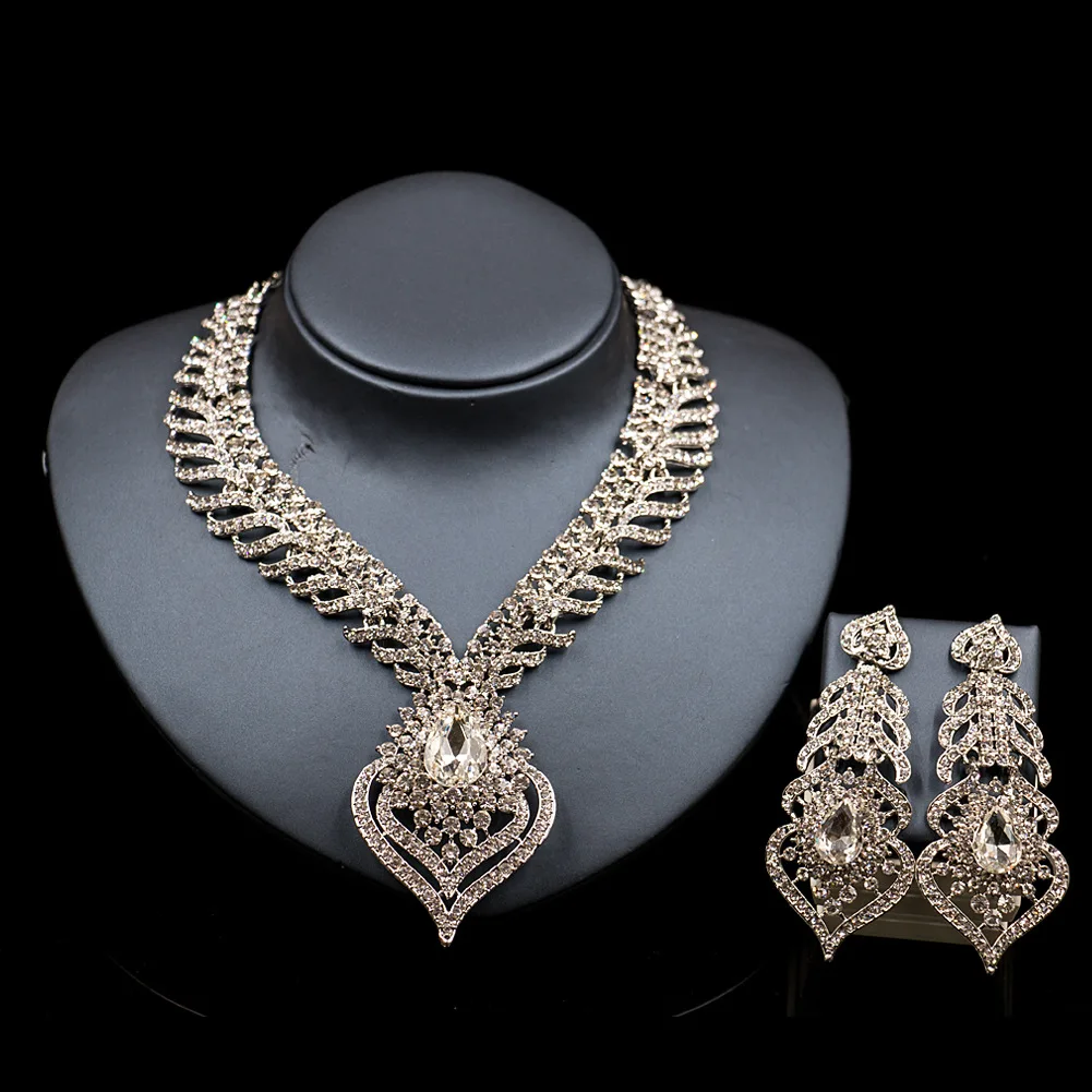 

Sakuralov African Jewelry Set Bridal Wedding Banquet Colored Crystal Necklace Earrings Glamour Woman Fashion Party