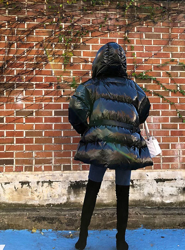 New Winter Women's Jacket hooded parka Bright Colors Insulated Puffy Coat collar hooded Parka Loose waist Belt outwear M192