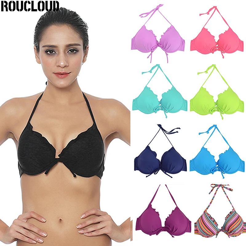 2021 однотонный маленький топ-бикини с лямкой на шее для девочек одежда плавания