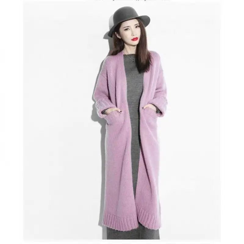 

Fashion long women's cardigan sweater casual knit cloak sweaterknee open sweater knit jacket Streetwear Coat Female Plus Size