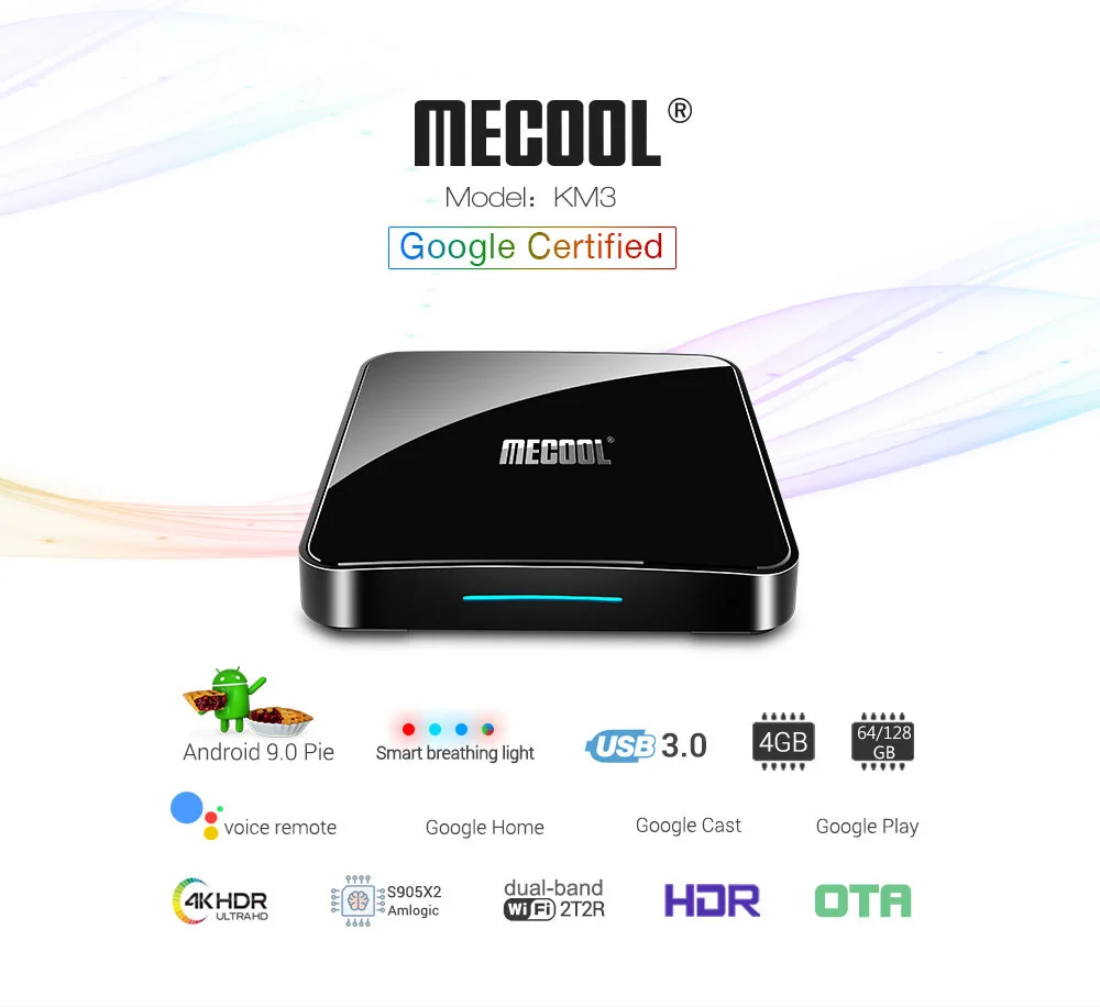 MECOOL KM3 Android 9,0 Голосовое управление ТВ коробка Google Сертифицированный 4 Гб 64 Гб 128 ГБ Amlogic S905X2 2,4G& 5G WiFi Bluetooth 4,1 USB 3,0