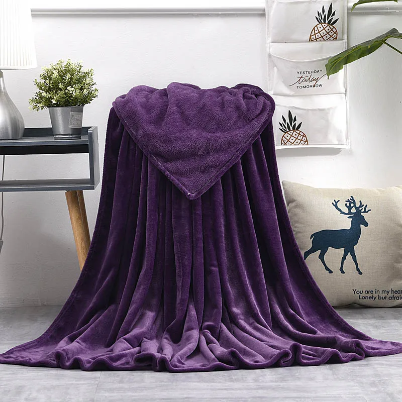 dark purple Однотонное желтое, розовое зимнее теплое кофейное, зеленое, верблюжье одеяло для дивана, покрывало для путешествий, постельные принадлежности - Color: dark purple
