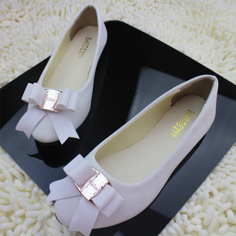 Весенняя женская обувь на плоской подошве размера плюс без шнуровки с бантиком