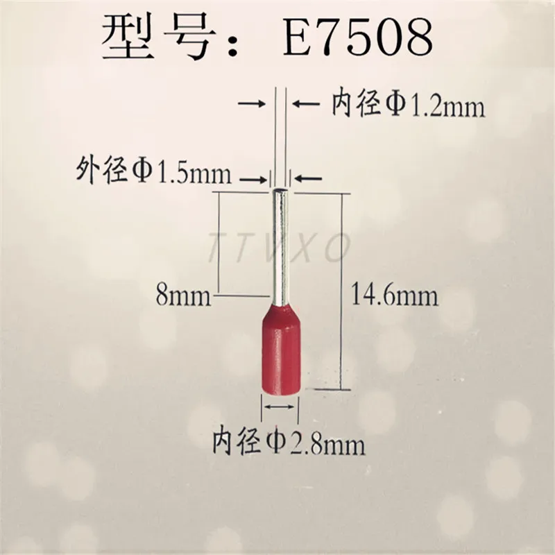 1000Pcs/ E7508 european-type pipe terminal 0.75 square wire connector cold pressure type plug pin tube terminal. | Обустройство дома