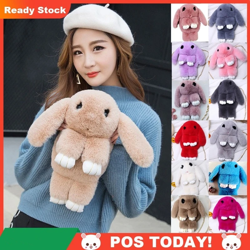 Женский плюшевый рюкзак с помпоном из кроличьего меха на ремне для подростков| |