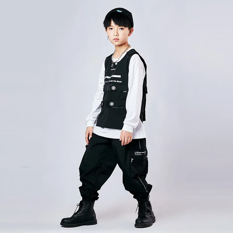 

Kid Cool Hip Hop Clothing Sleeveless Jacket Top Vest Streetwear Tactical Cargo Pants for Girls Boys Jazz Dance Costume Clothes