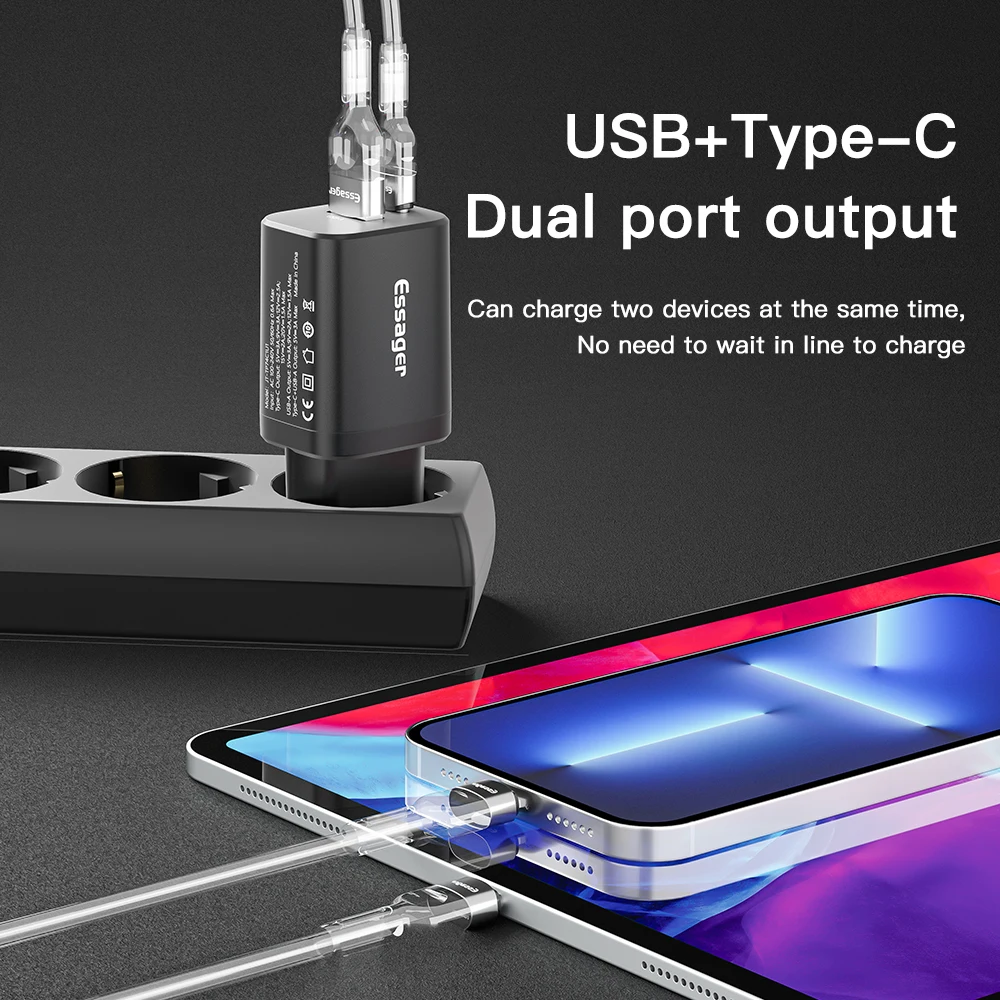 Зарядное устройство Essager сетевое с двумя портами USB Type-C и поддержкой быстрой