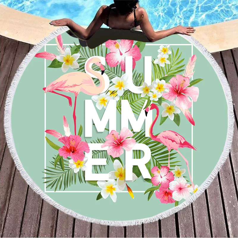 

Summer Flamingo Printed Large Round Beach Towel Blanket Microfiber Round Fabric Bath Towels Home Decorative Droppshiping