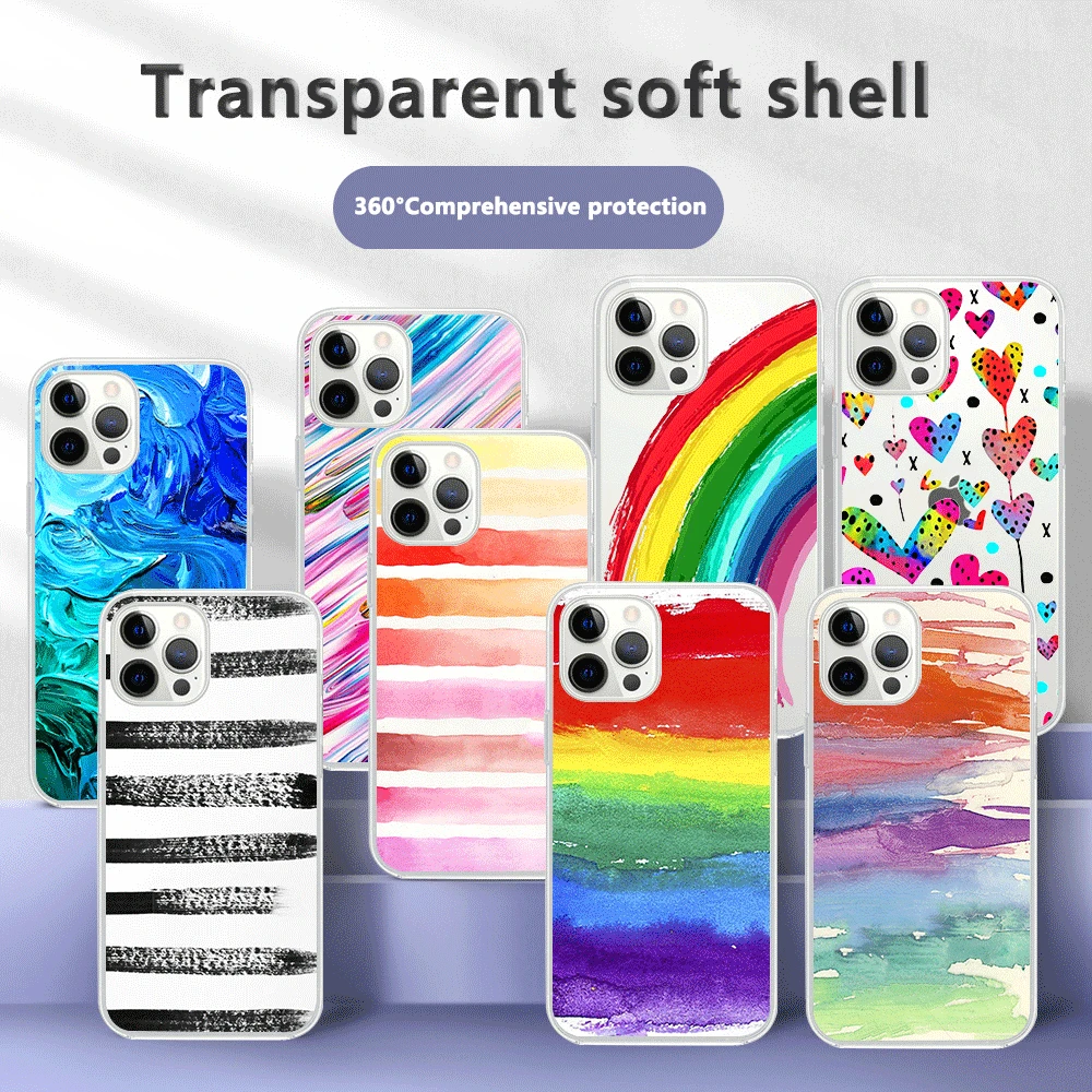 

Rainbow Color Phone Case For iPhone 13 11 12 Pro Max XR XS Max X 7 8 Plus 13Pro Luxury Original Silicone Full Protect Soft Cover