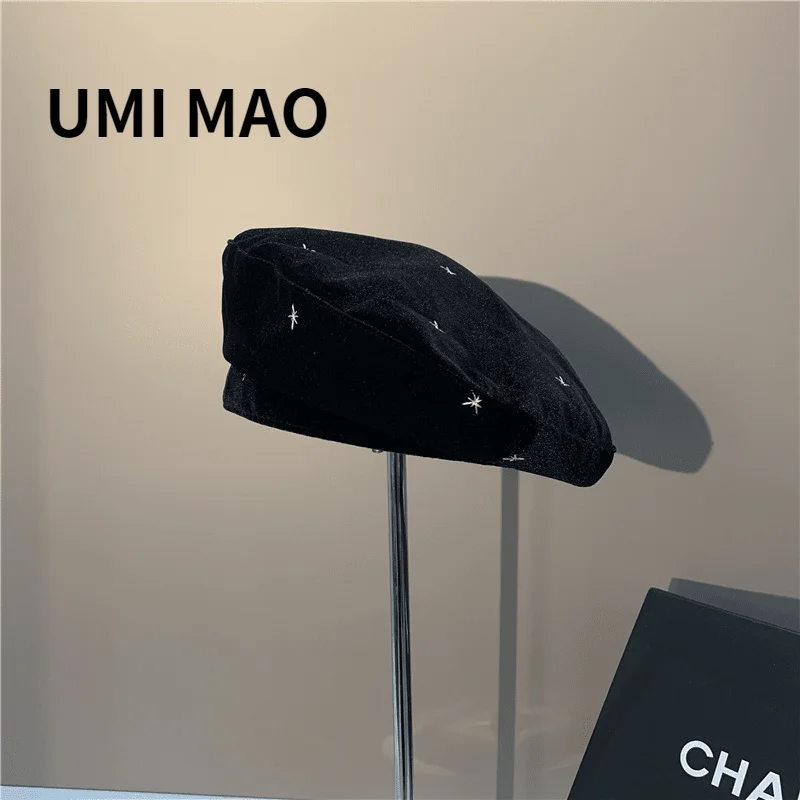 

UMI MAO осенне-зимний Теплый Бархатный берет чистый цвет дикая вышивка художника шляпа нишевая Женская Роскошная Тыква для уменьшения возраста Y2K