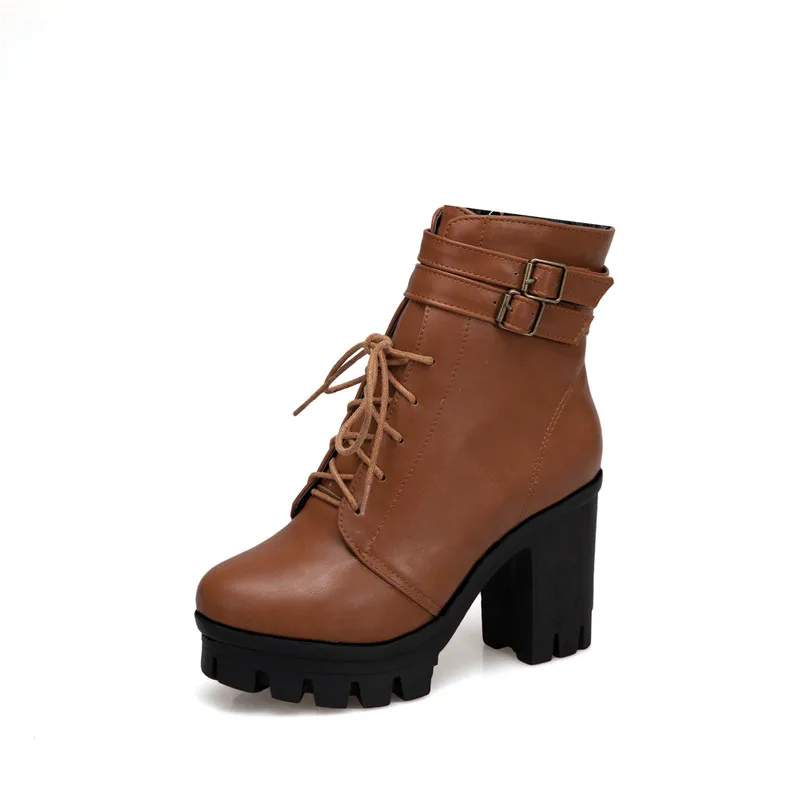 Женские готические сапоги YMECHIC до лодыжек черные коричневые с ремешком пряжкой