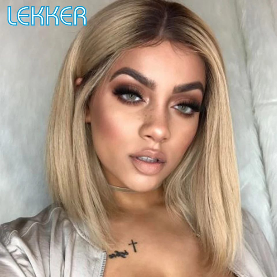 Lekker Colored Long Straight Bob 13x1 Lace Front Human Hair Wig For Women Brazilian Remy Hair Glueless Baby Hair Blonde Red Wigs