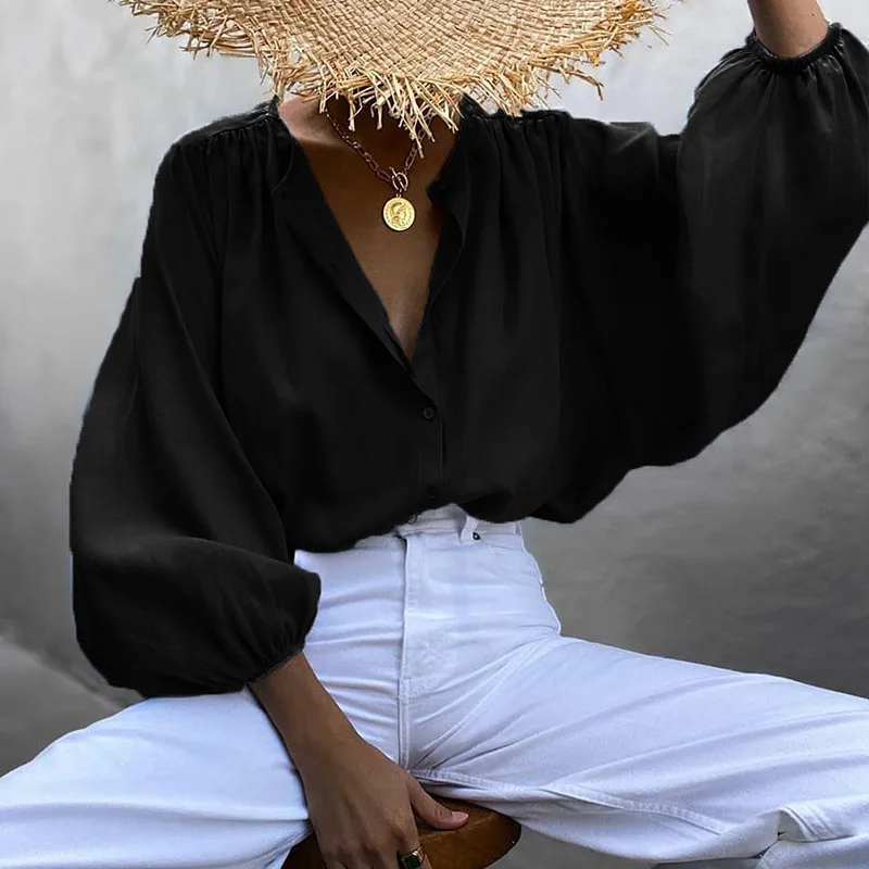 Новинка женские рубашки однотонная Свободная Повседневная Блузка в стиле ретро