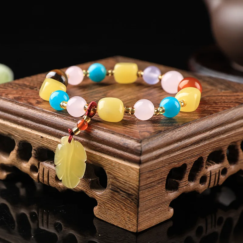 

Beeswax Tiger Eye Stone Bracelet Natural Stone High-end Beaded Bracelet Bracelets for Women Jewellery Charm Bracelet