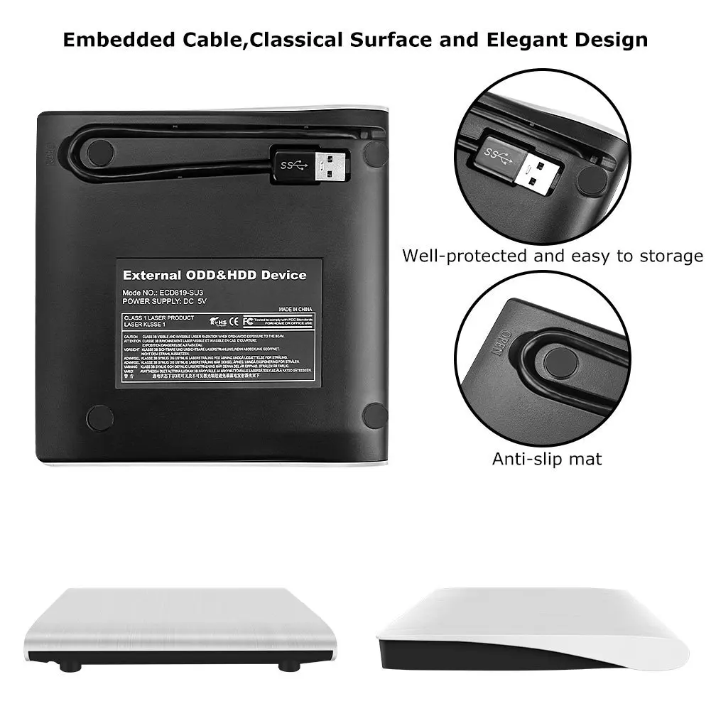 YiYaYo USB 3,0 DVD привод компакт-дисков/DVD-RW записывающийся-внешний CD Встроенная память плеер Портативный считыватель для ноутбука hp Компьютер Windows7/8/10