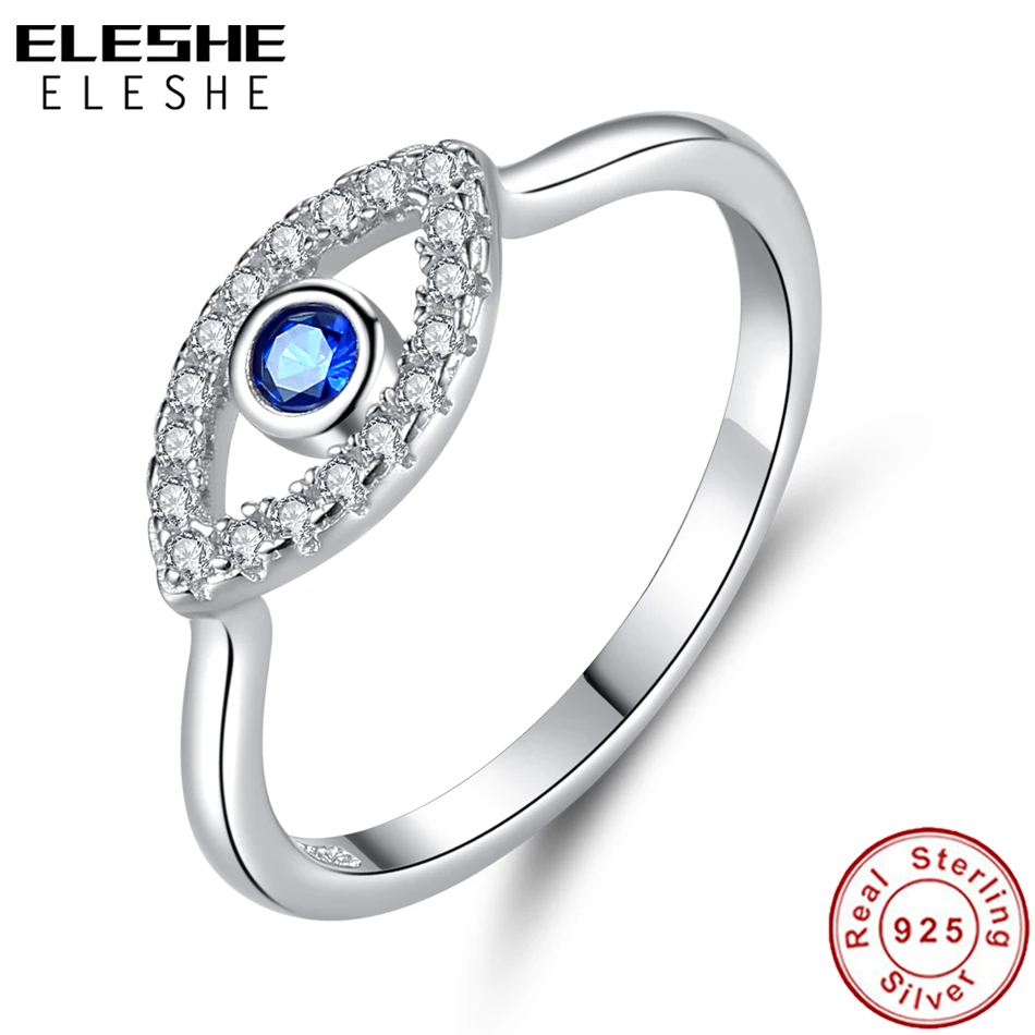 ELESHE 925 Sterling Silve Blue Eye Finger Ring Dazzling CZ Crystal Zircon Modern Rings For Women Wedding Fine Jewelry