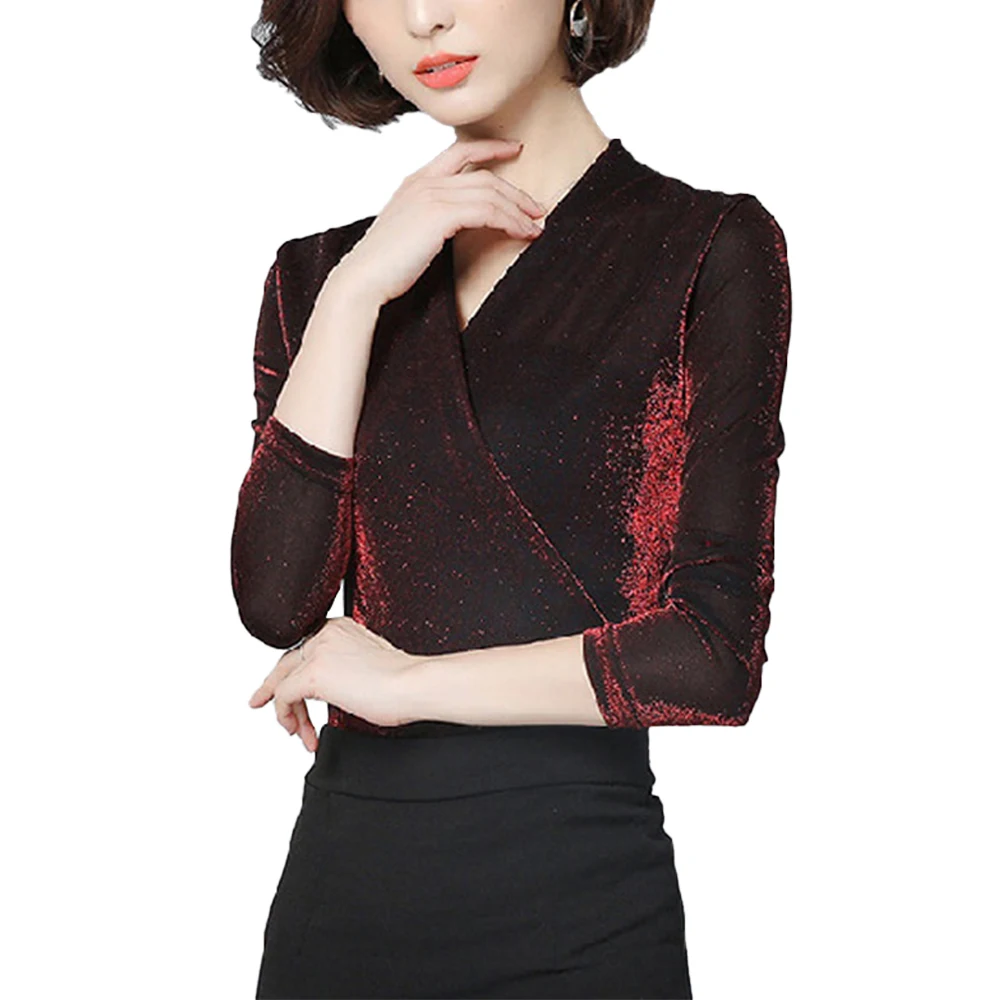 

Модная одежда, женская футболка с V-образным вырезом и длинным рукавом, нижняя рубашка, Офисная Деловая одежда для отдыха, пуловер, повседнев...