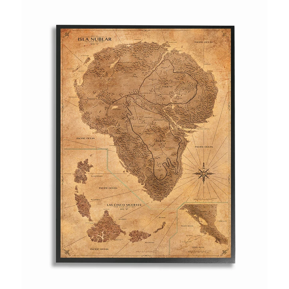 Карта парка Юрского периода, Постер, фэнтези, сепия, Винтажный дизайн, динозавр, Потерянный мир, настенная Картина на холсте, картина, домашний декор