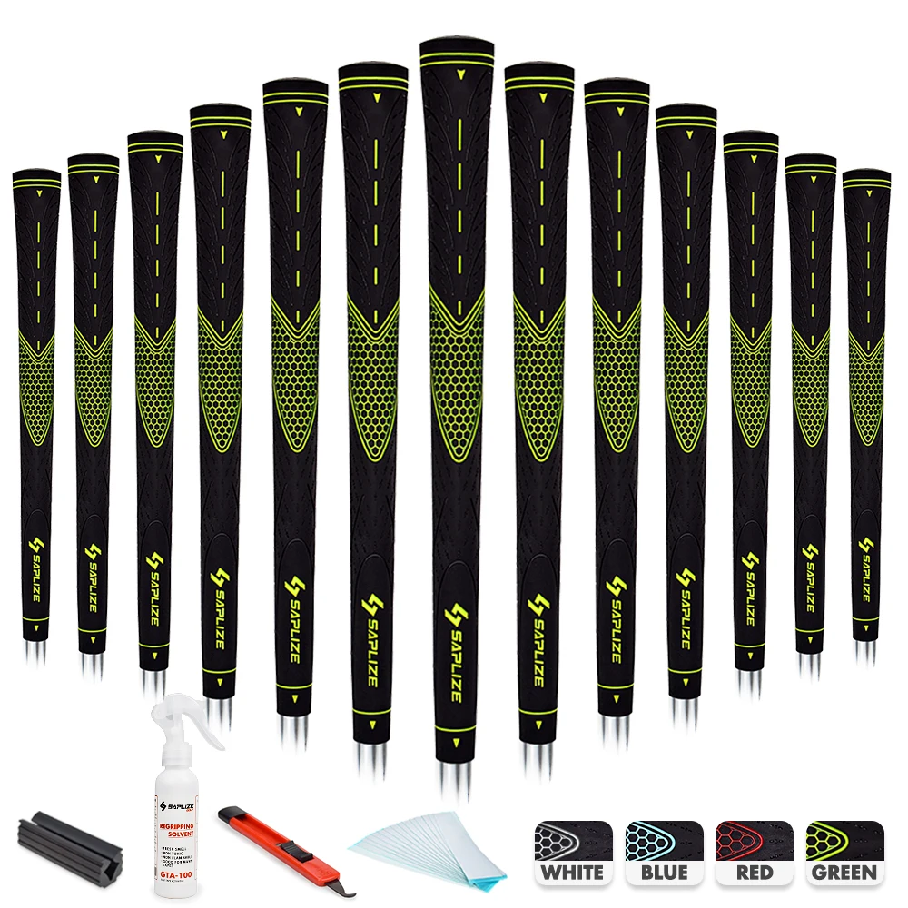 SAPLIZE 13PCS GRIPS with Regripping Kit,4 Colors Available Rubber Golf Grips for Club, Midsize Size CC01