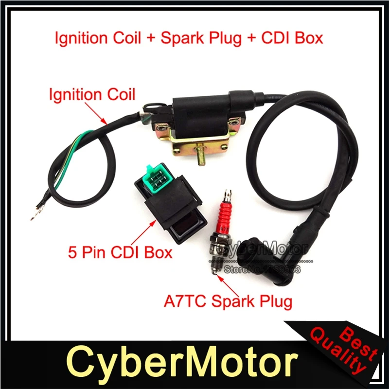 Катушка зажигания переменного тока CDI Коробка A7TC Свеча для 50cc 70cc 90cc 110cc двигатель