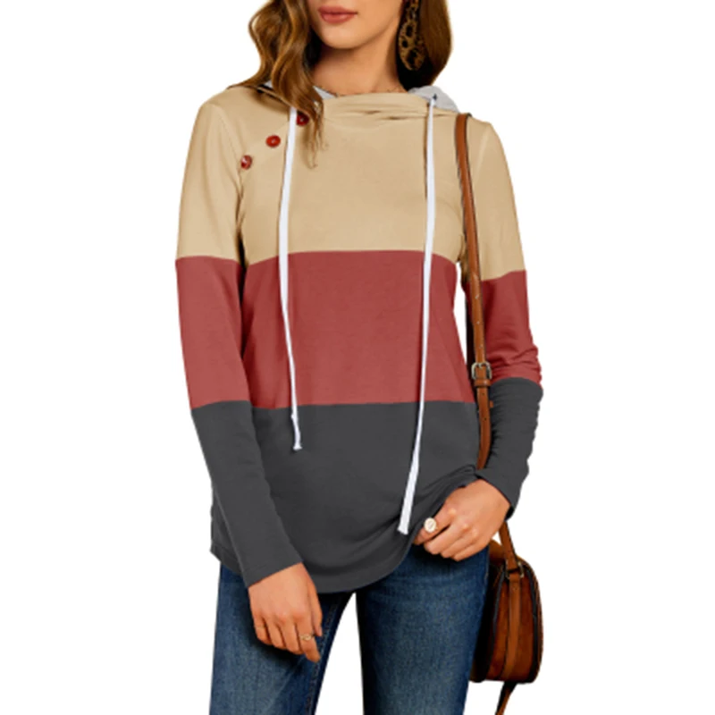 

Plus Size Stitching Color Sweatshirt Multicolor Women's Fashion Color Stitching Lace-up Sweatshirt Loose Casual Women's Top