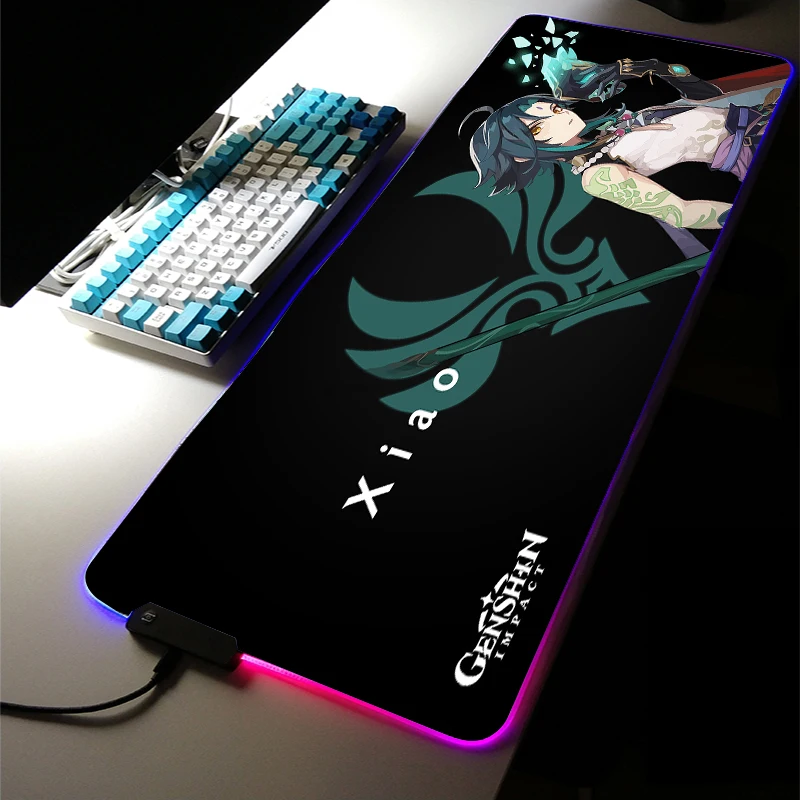 

Large Office RGB LED Genshin Impact XIAO Mouse Pad Mat Rugs Game Gamer Gaming Mousepad Keyboard Compute Anime Desk Mat for CSGO