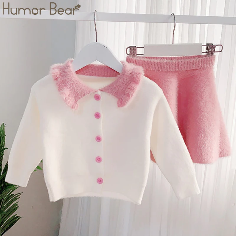Humor Bear/Новинка года, осенне-зимний комплект со свитером для девочек, детская одежда с отворотом рубашка+ юбка комплект из 2 предметов детская вязаная одежда для девочек