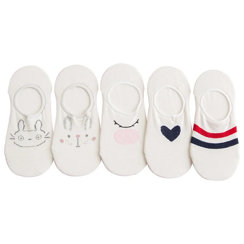 New Cartoon Women Invisible Boat Socks Silicone Non-slip Breathable Comfortable Cute Female High Quality 5Pairs/lot | Женская одежда