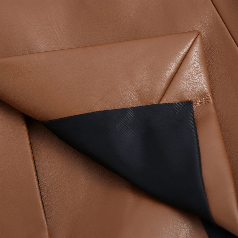 KEYANKETIAN ZA Women's Brown Faux Leather Blazer Long Sleeve Jacket Autumn Double-breasted Office Elegant Women's Blazer