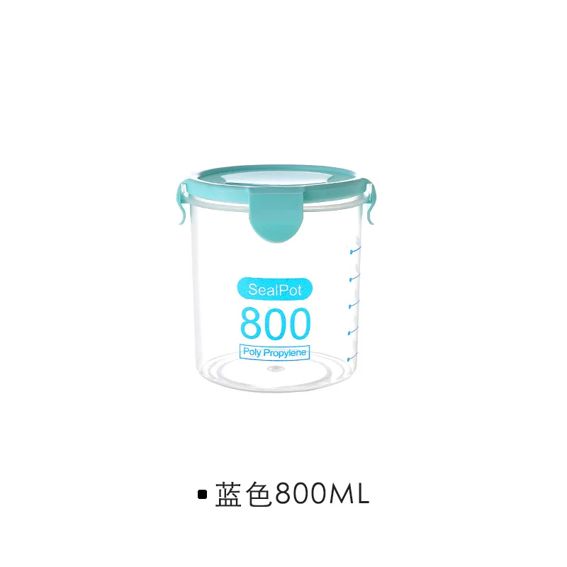 800ml Blue 600 мл/800 мл/1000 мл/1500 мл свежий горшок для хранения кухни пластиковая закрывающаяся коробка контейнер для сохранения пищи Твердые крупы банка для зерна - Цвет: 800ml Blue