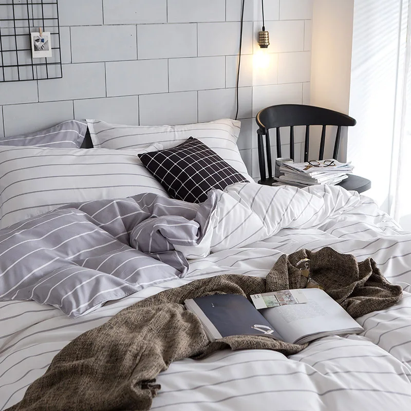 Комплект постельного белья snowdream серый в полоску белый льняной пододеяльник