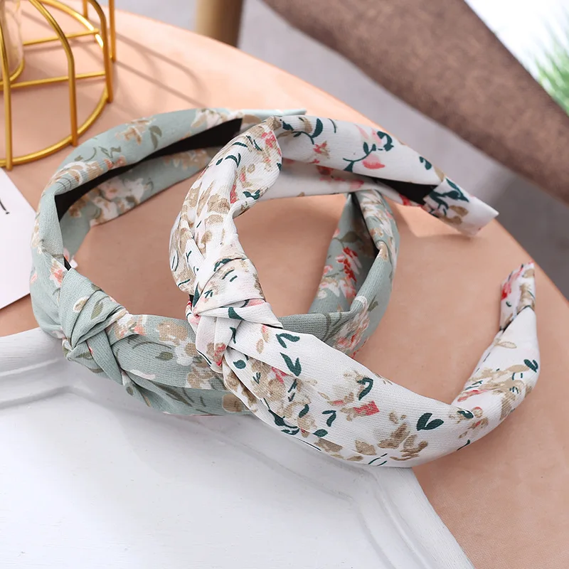 

Elegant Flower Pattern Head Hoop Floral Print Headband Middle Knotted Hair Hoop Cross Knot Fashion Hair Accessories New Hot