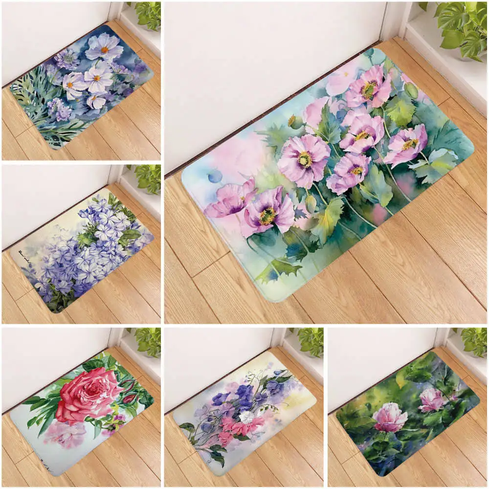 Противоскользящий коврик для ванной OIMG с цветами и растениями напольное