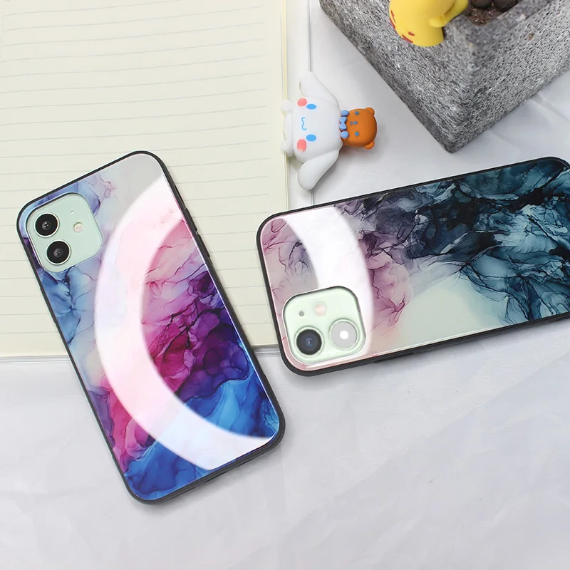 Чехол из закаленного стекла ручной работы с чернилами для iPhone 11 12 pro Mini MAX SE 2020