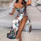 Комплект летнего платья MOVOKAKA 2022, женские элегантные сексуальные топы с открытыми плечами и длинное платье с разрезом, комплект из двух предметов с цветочным принтом
