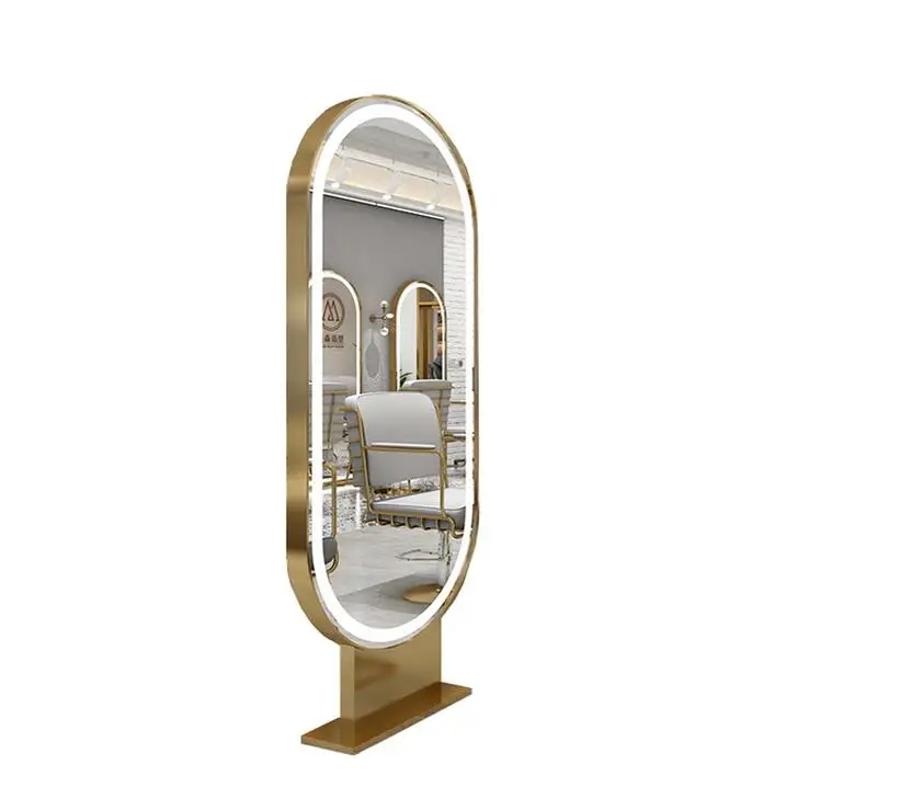 hot selling newest gold stainless steel mirror styling station with LED light salon styling chair