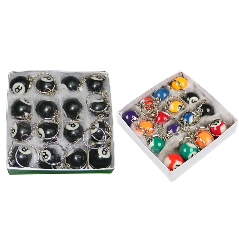 

16pcs/set Mini Billiards Shaped Keyring 25mm Resin Billiard Ball Keychain Black 8 Fashion Hanging Decorations