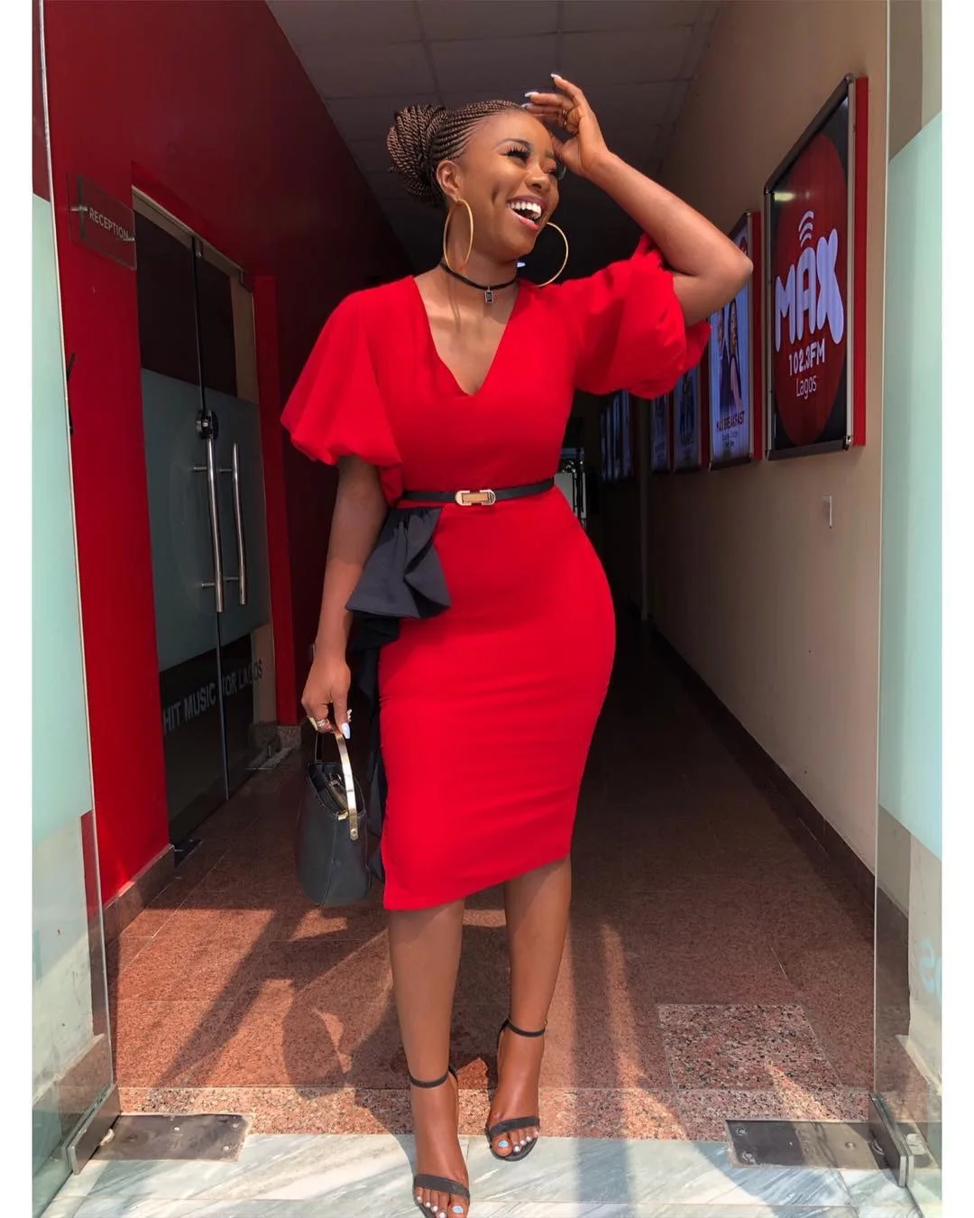 

Woman XXXL Plus Size Summer Women's African V-neck Waist Tong Le Slim-Fit Solid Color Dress with Belt Red