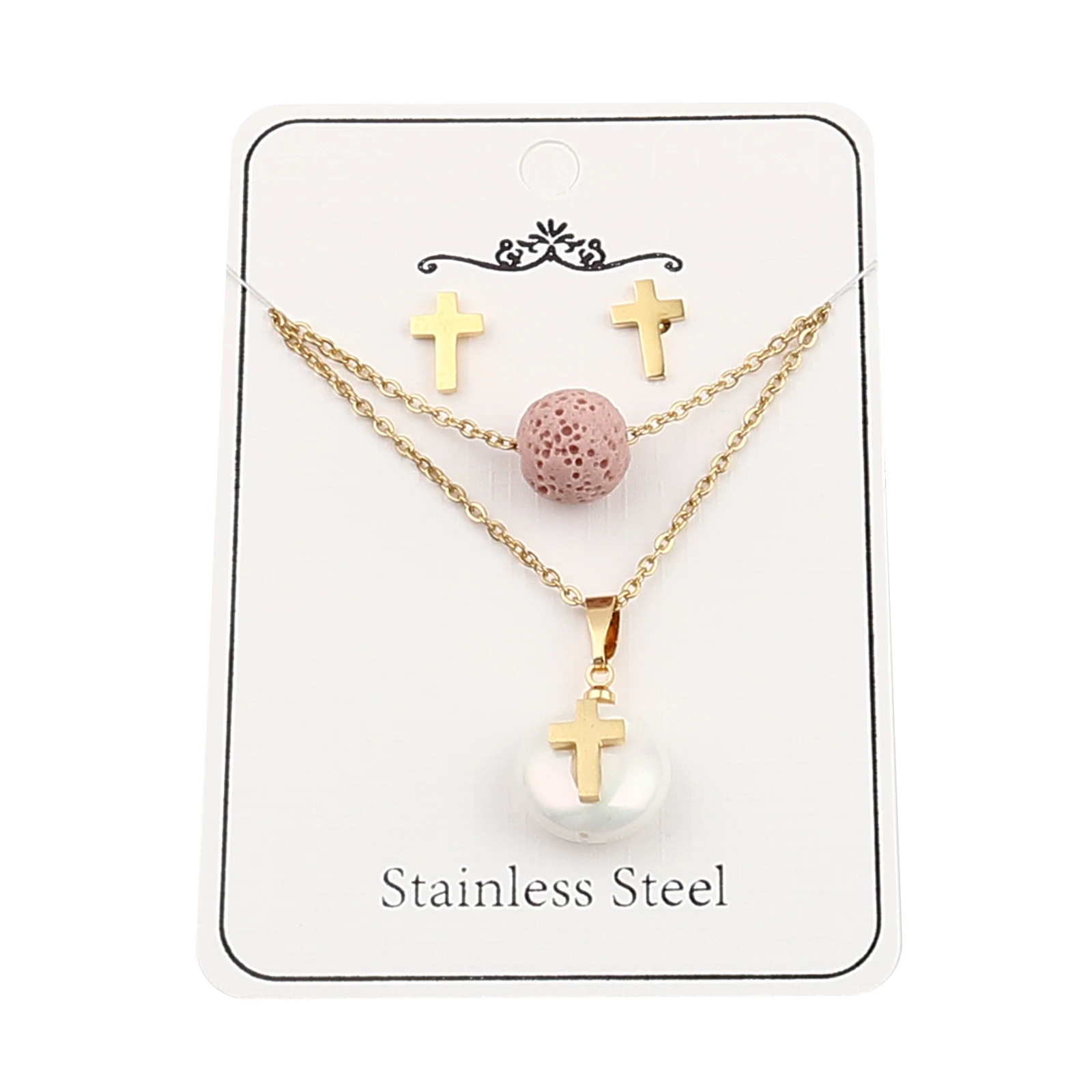 Набор ювелирных изделий из нержавеющей стали и лавового камня ожерелье серьги