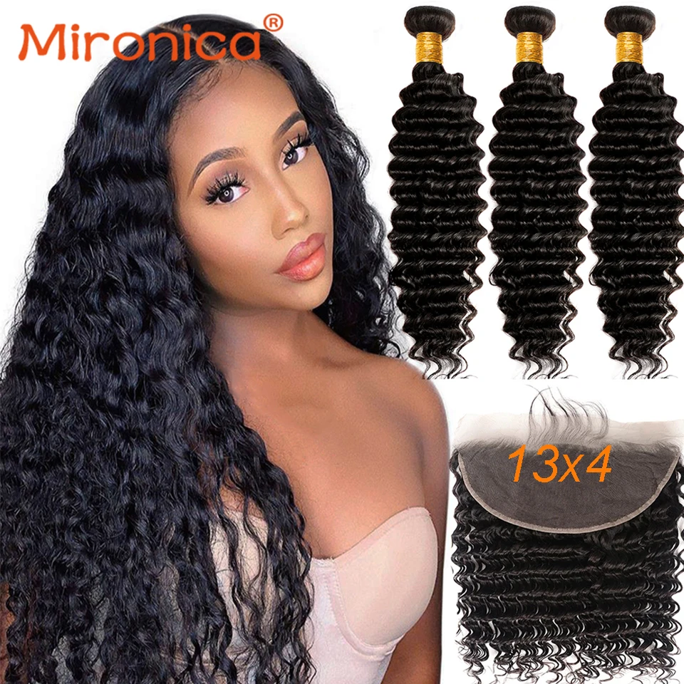 

Deep Wave Bundles With Closure&Frontal Brazilian Human Hair Bundles Human Hair Extension 3/4 Human Hair Bundles With Closure