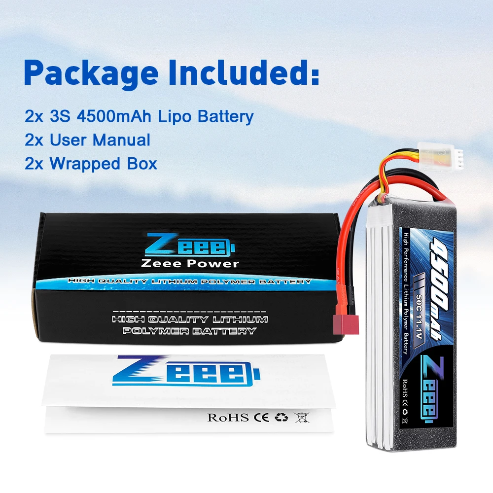 2 единицы Zeee 11,1 V 4500 мА/ч, 50C 3S LiPo Батарея с Т-образный разъем XT60 Разъем для RC автомобиль Heli Quad Дрон Heli коптера RC самолет